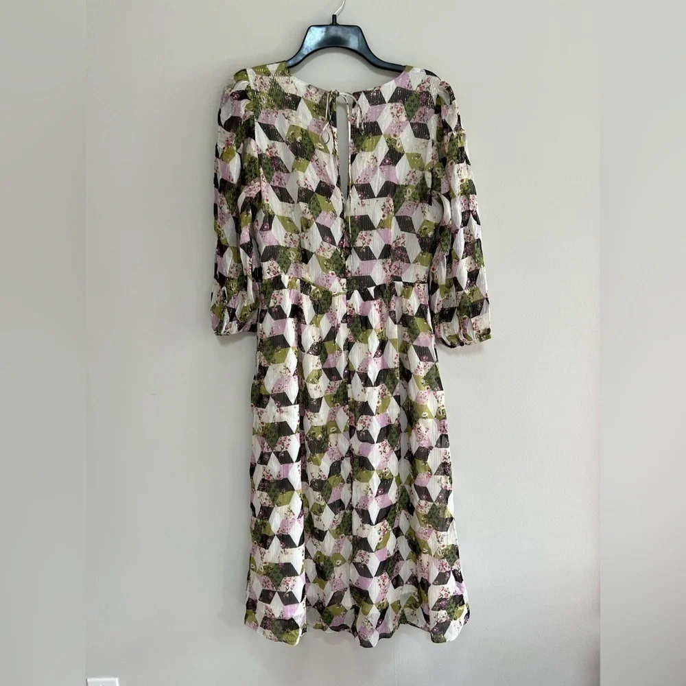 NWT J. Crew Lurex® Metallic Threads Chiffon Midi in Patchwork Print,  size 2